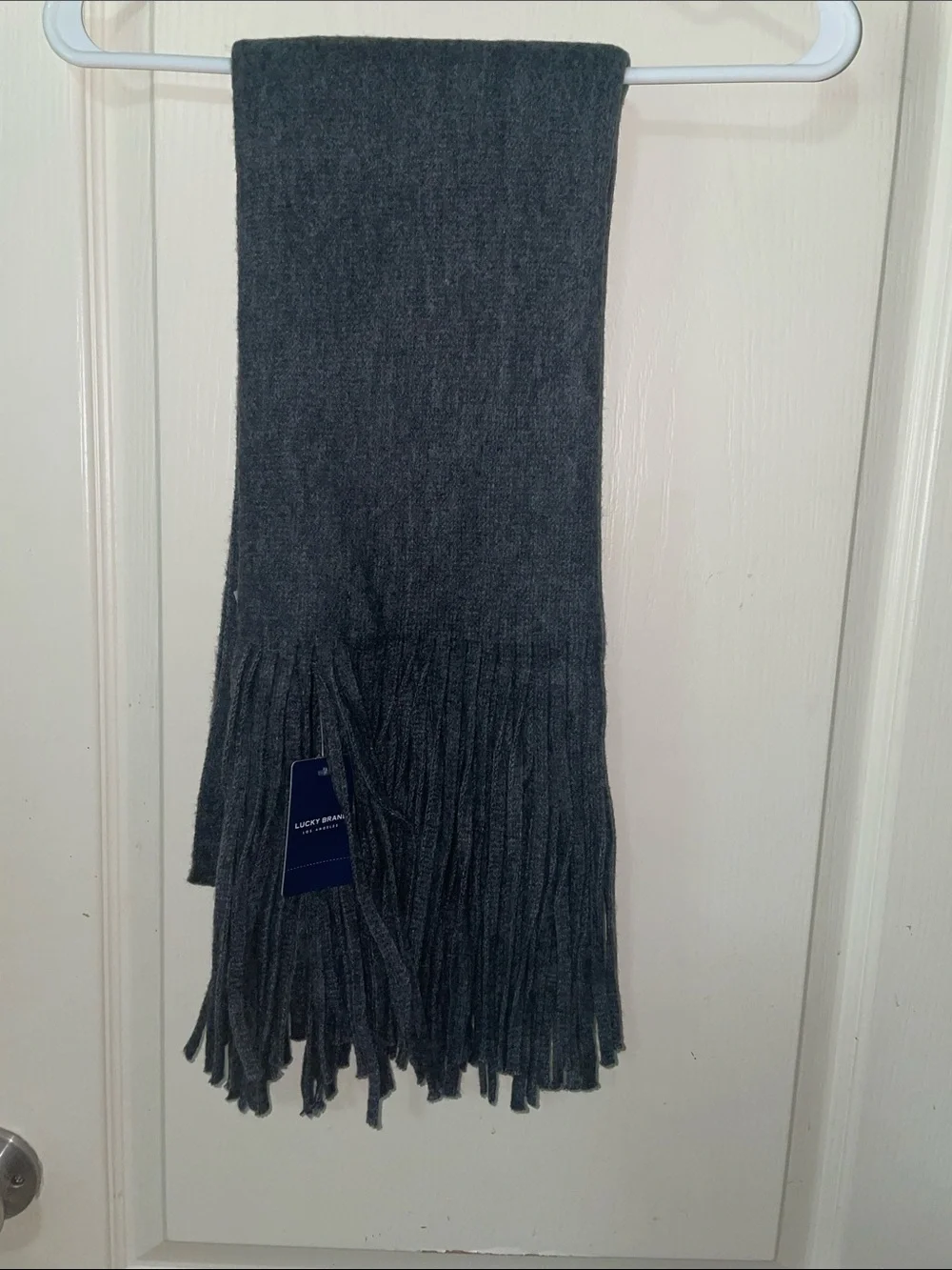 Lucky Brand NWT Dark Gray Knit Fringe Scarf